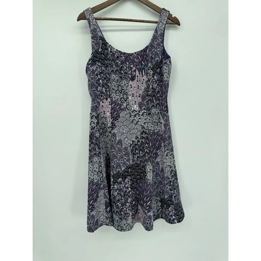 Connected Apparel y2k cocktail dress midi purple artsy floral abstract 10 - Picture 2 of 8